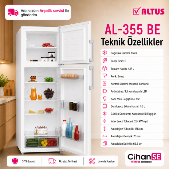 Altus AL-355-BE 437 Litre İki Kapılı Buzdolabı 
