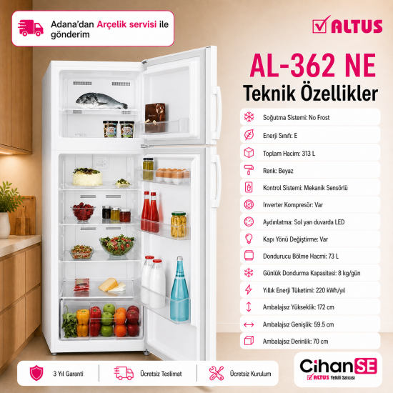 Altus AL-362 NE 360 Litre No-Frost Buzdolabı 