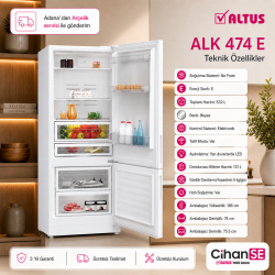 Altus ALK-474 E 532 Litre Net Hacim No-Frost Yeni Model Buzdolabı 