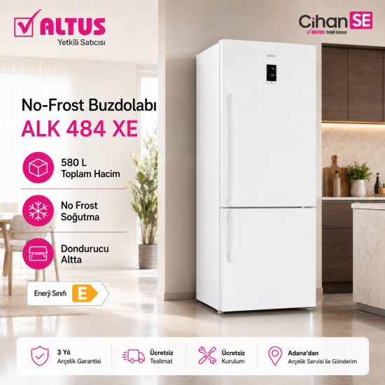 Altus ALK-484 XE 580 Litre Beyaz No-Frost Kombi Buzdolabı