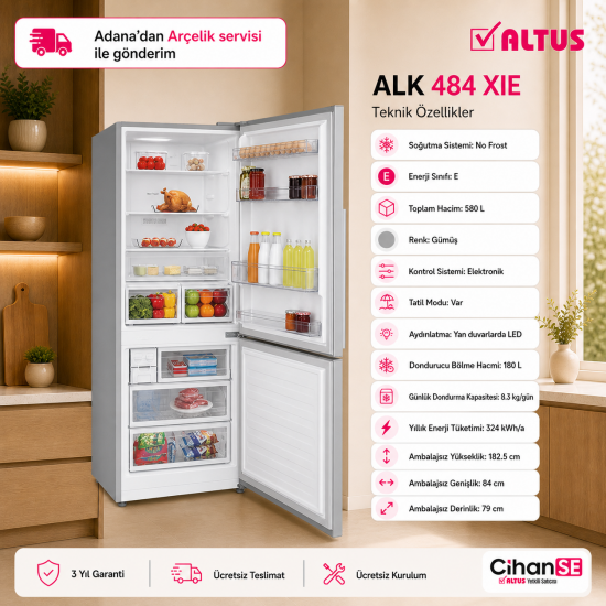 Altus ALK 484 XIE 580 lt İNOX No-Frost Buzdolabı