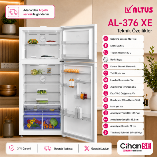 Altus AL-376 XE 630 Litre No-Frost Beyaz Buzdolabı 