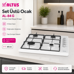 Altus AL-84 G 4 Gözü Gazlı Beyaz Emaye Setüstü Ocak