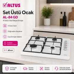 Altus AL-84 GD 4 Gözü Gazlı Beyaz Emaye Setüstü Ocak