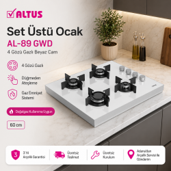 Altus AL-89 GW Beyaz Cam Yüzey Cam Set üstü Ocak 