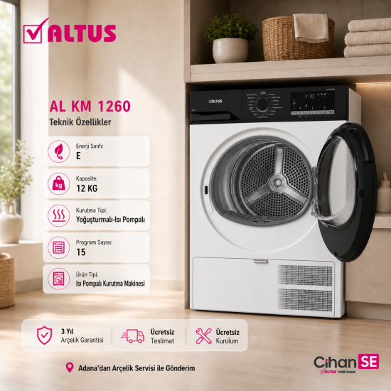 Altus AL KM 1260 Isı Pompalı 12 KG Çamaşır Kurutma Makinesi Yeni Model 