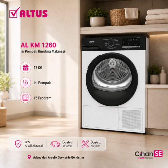 Altus AL KM 1260 Isı Pompalı 12 KG Çamaşır Kurutma Makinesi Yeni Model 