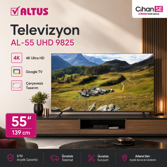 Altus AL 55 UHD 9825 4K Led Tv Televizyon Google TV 
