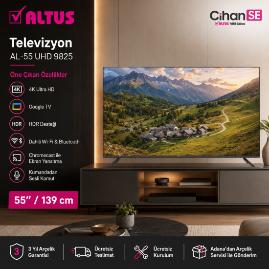Altus AL 55 UHD 9825 4K Led Tv Televizyon Google TV 