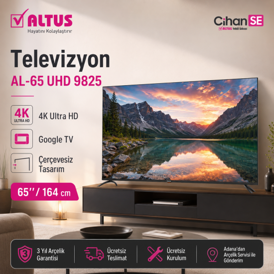 Altus AL 65 UHD 9825 4K Led Tv Televizyon Google TV 