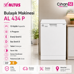Altus AL-434 P Beyaz 4 programlı 13 Kişilik Bulaşık Makinesi