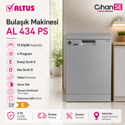 Altus AL-434 PS 4 Programlı Silver Gri Bulaşık Makinesi