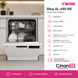 Altus AL-445 NX Yeni Model 5 Programlı LCD Ekranlı Bulaşık Makinesi Beyaz 