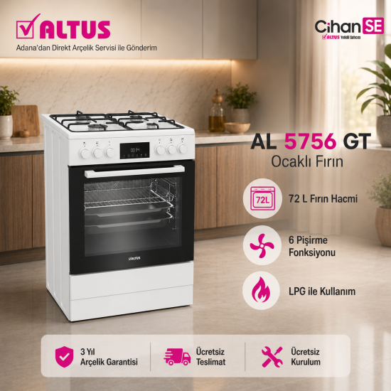 Altus AL-5756 GT A Enerji %10 Enerji Tasarruflu Fırın  LPG