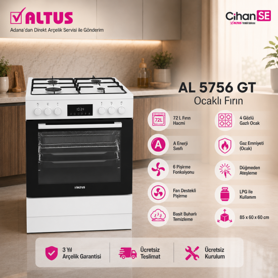 Altus AL-5756 GT A Enerji %10 Enerji Tasarruflu Fırın  LPG