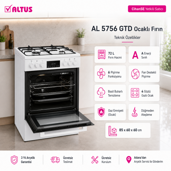 Altus AL-5756 GTD A Enerji %10 Enerji Tasarruflu Fırın 