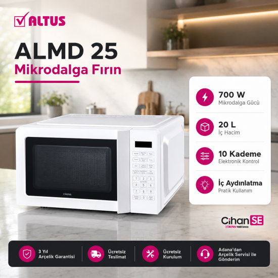 Altus ALMD-25 Beyaz Mikrodalga Fırın 20 Litre