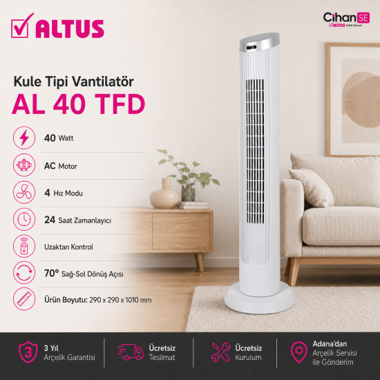 Altus AL 40 TFD – Uzaktan Kumandalı Beyaz Kule Tipi Vantilatör