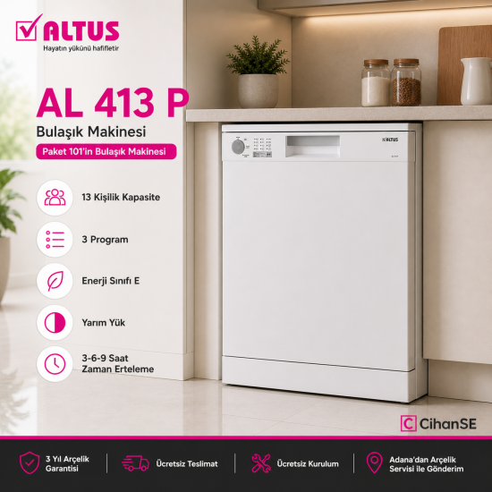 Altus Ekonomik Düğün Paketi (Paket 101) AL 413 P Bulaşık Makinesi AL-81050 Çamaşır Makinesi AL-355 BE buzdolabı 