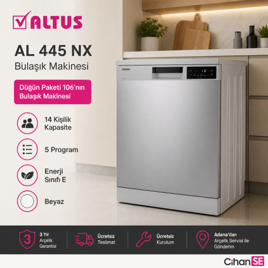 Altus Evlilik Paketi 2026 (NO:106) Buzdolabı AL 376 XE Çamaşır Makinesi AL 121460 Bulaşık Makinesi AL445 NX  