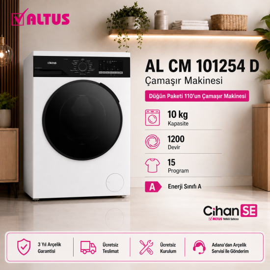 Altus Lüx Beyaz Düğün Paket 2026 (Paket-110)  ALK 474 XE BUZDOLABI - AL 434 P BULAŞIK MAKİNESİ - AL 101254 D 10 KG 