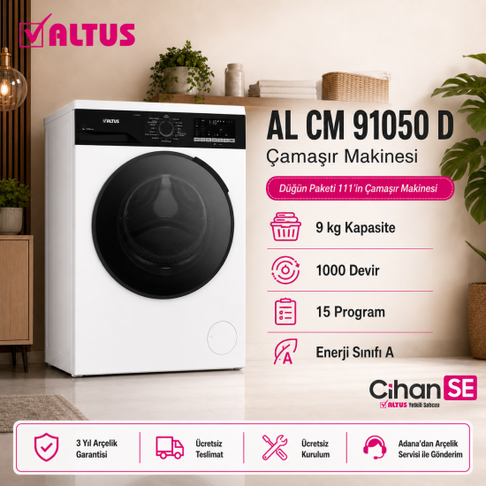 Altus inox Düğün Paketi 2026 (Paket-111) Bulaşık Makinesi AL-445 NIX - Buzdolabı AL 474 XIE - 9 Kg Çamaşır Makinesi 91050 D