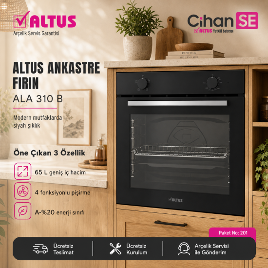 Altus Ankastre Set Siyah Cam Set no 201 ( ALA 310 B - ALA 510 B - ALA 159 DB ) 