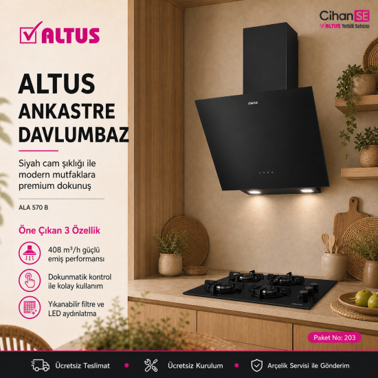 Altus Ankastre Set Siyah Cam Set no 203 ( ALA 322 B - ALA 570 B - ALA 189 DB ) 