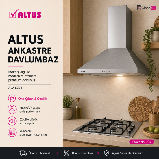 Altus Ankastre Set Inox Set no 204 ( ALA 310 I - ALA 522 I - ALA 181 GID ) 