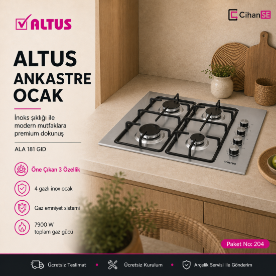 Altus Ankastre Set Inox Set no 204 ( ALA 310 I - ALA 522 I - ALA 181 GID ) 
