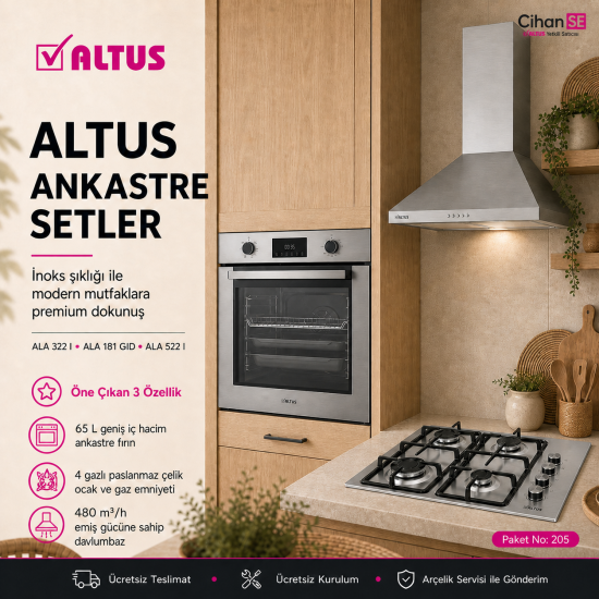 Altus Ankastre Set Inox Set no 205 ( ALA 322 I - ALA 522 I - ALA 181 GID ) 