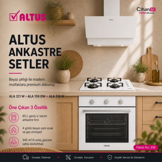Altus Ankastre Set Beyaz cam Set no 206 ( ALA 321 W - ALA 159 DW - ALA 510 W ) 