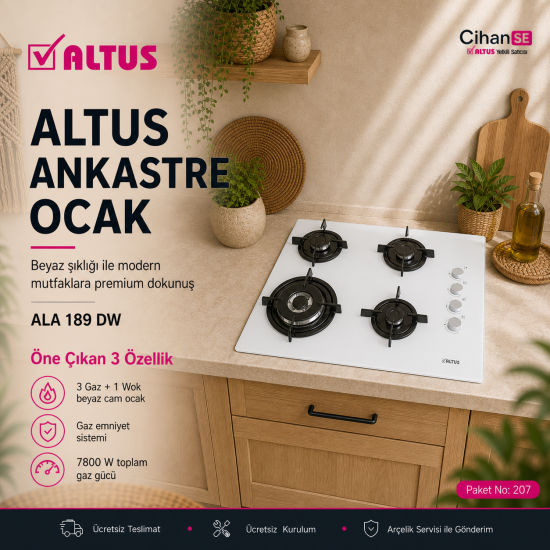 Altus Ankastre Set Beyaz cam Set no 207 ( ALA 322 W - ALA 189 DW - ALA 570 W ) 