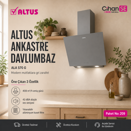 Altus Ankastre Set Gri cam Set no 209 ( ALA 322 G - ALA 189 DG - ALA 570 G ) 