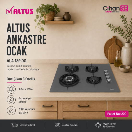 Altus Ankastre Set Gri cam Set no 209 ( ALA 322 G - ALA 189 DG - ALA 570 G ) 