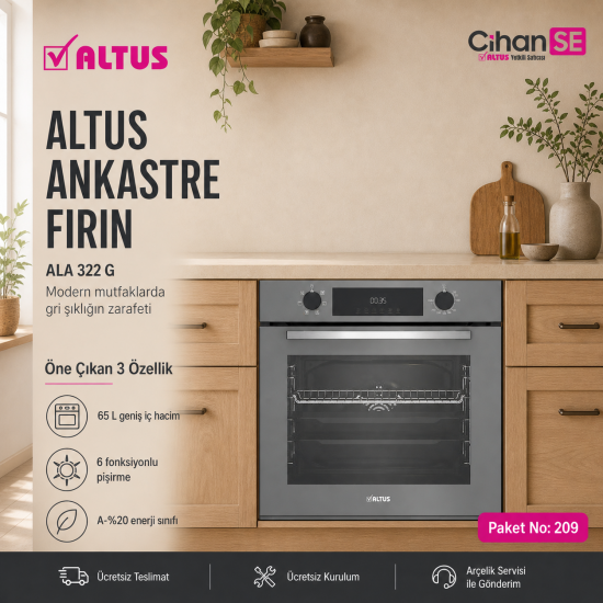 Altus Ankastre Set Gri cam Set no 209 ( ALA 322 G - ALA 189 DG - ALA 570 G ) 