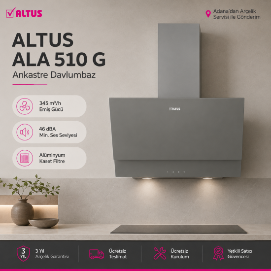 Altus ALA-510 G Gri 60 Cm Davlumbaz 