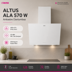 Altus ALA 570 W Beyaz Cam Yüzey Eğimli Davlumbaz 