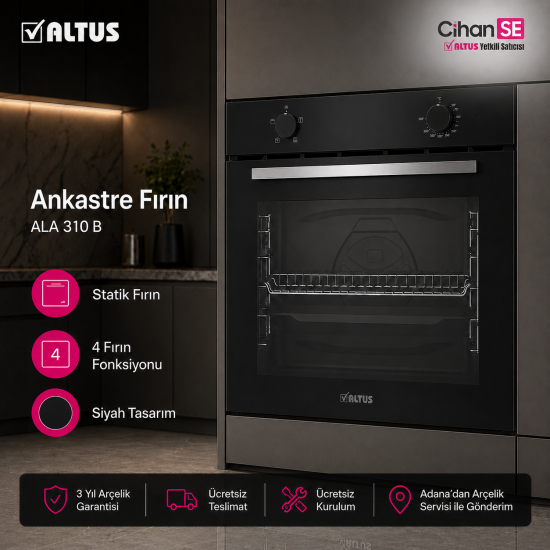 Altus ALA 310 B 4 Fonksiyonlu Siyah Ankastre Fırın