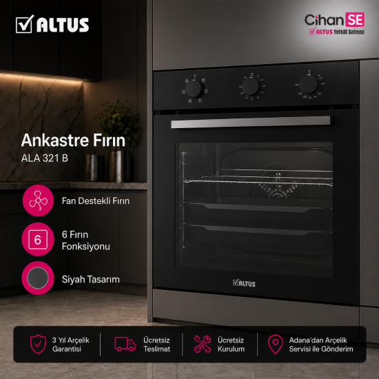 Altus ALA 321 B 6 Fonksiyonlu Siyah Ankastre Fırın 