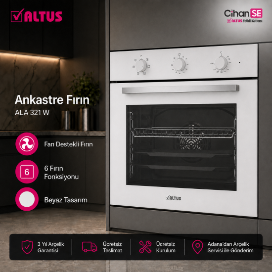 Altus ALA 321 W 6 Fonksiyonlu Beyaz Ankastre Fırın 