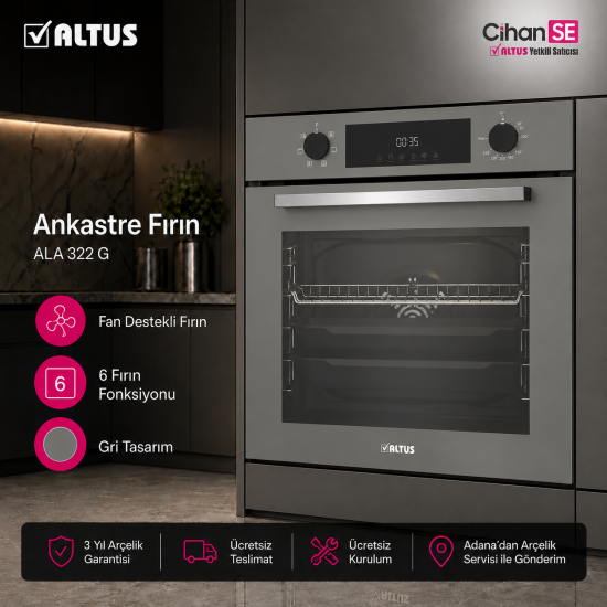 Altus ALA 322 G 7 Fonksiyonlu Gri Ankastre Fırın