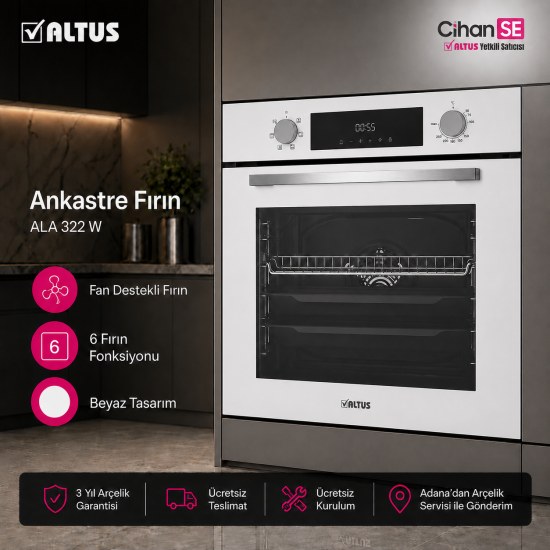 Altus ALA 322 W 7 Fonksiyonlu Beyaz Ankastre Fırın