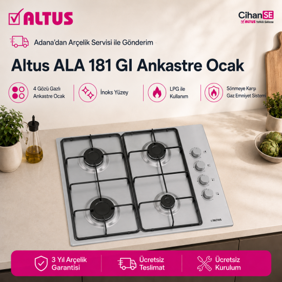 Altus ALA-181 GI Ankastre 4 Gözü Gazlı Ocak İnox 