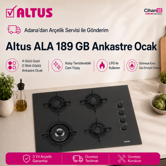 Altus ALA-189 GB 1 Gözü Wok 65 CM Siyah Ankastre Ocak