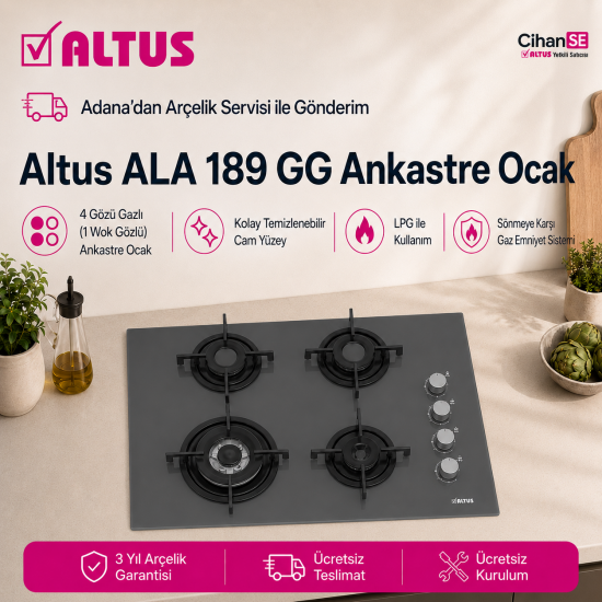Altus ALA-189 GG  65 CM Ankastre Gri Cam Ocak