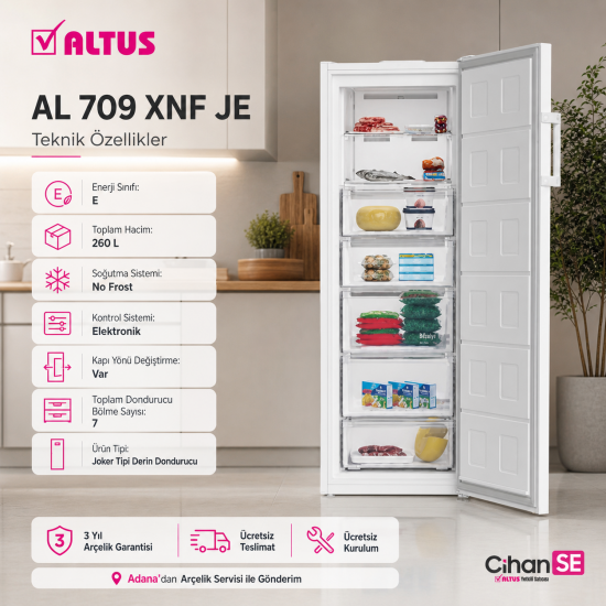 Altus AL-709 XNF- JE JOKER Yeni E Enerji No-Frost 7 Çekmeceli Derin Dondurucu