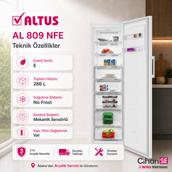 Altus AL-809 NFE No-Frost Yeni E Enerji 8 Çekmeceli Derin Dondurucu 