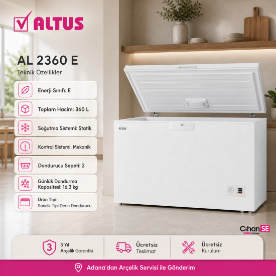 Altus AL-2360 E Yeni E Enerji  Yatay Derin Dondurucu 360 Litre 