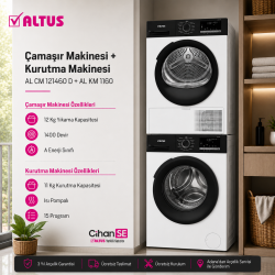 Altus 12 KG Çamaşır Makinesi ve 11 KG Kurutma Makinesi İkili Paket ( AL 1160 - AL CM 120460 D )